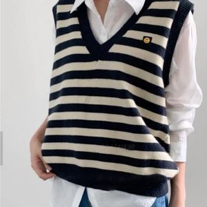 LOVELY SMILE Womens pullover Knit Sweater Vest TankTop Striped Sleeveless  Large
